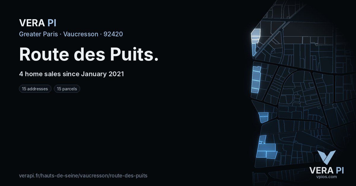Route des Puits, Vaucresson at night – every parcel coloured by the prices around it, the street's own parcels lit