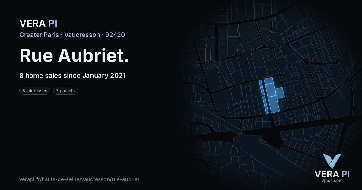 Rue Aubriet, Vaucresson at night – every parcel coloured by the prices around it, the street's own parcels lit