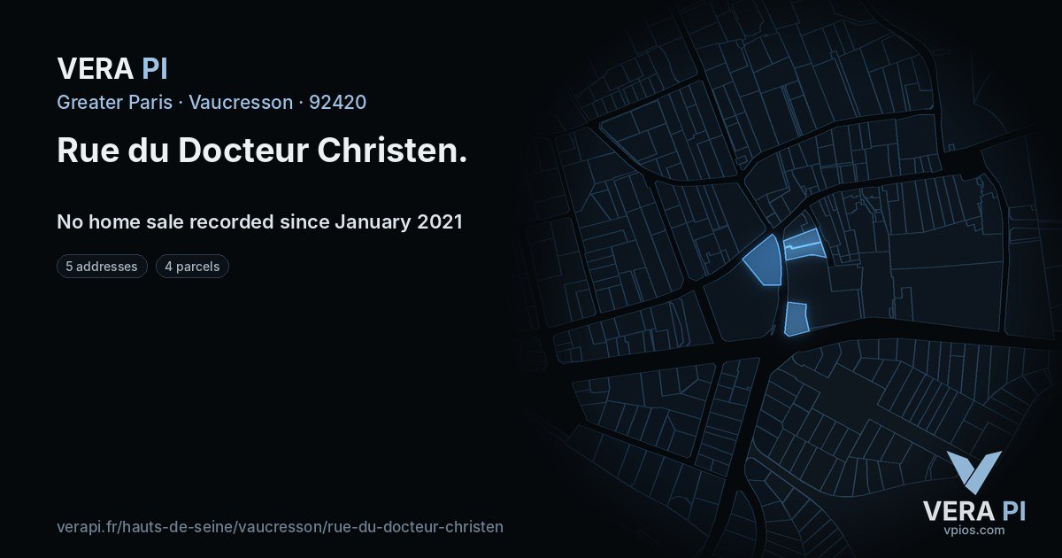 Rue du Docteur Christen, Vaucresson at night – every parcel coloured by the prices around it, the street's own parcels lit