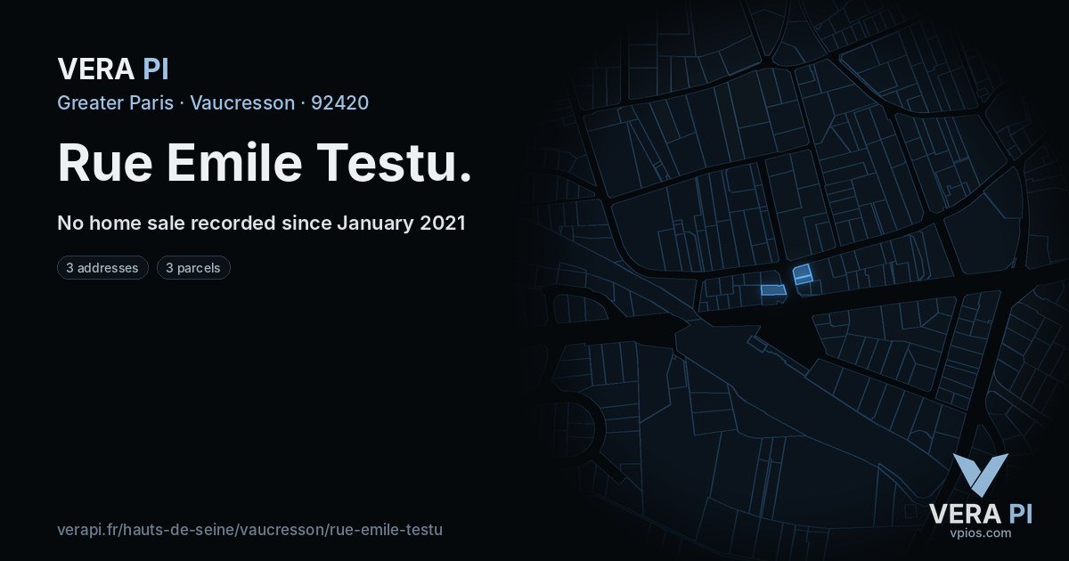 Rue Emile Testu, Vaucresson at night – every parcel coloured by the prices around it, the street's own parcels lit