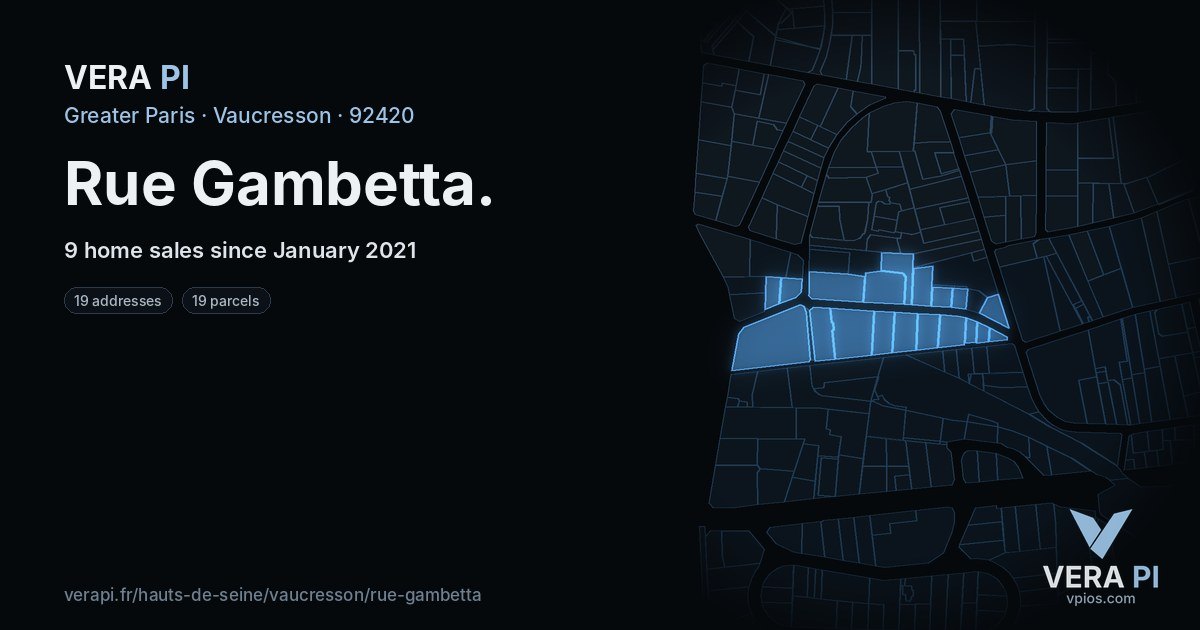 Rue Gambetta, Vaucresson at night – every parcel coloured by the prices around it, the street's own parcels lit