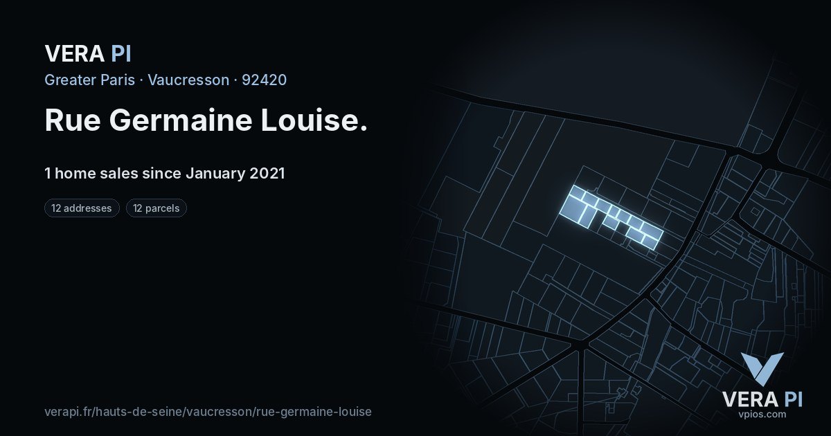 Rue Germaine Louise, Vaucresson at night – every parcel coloured by the prices around it, the street's own parcels lit