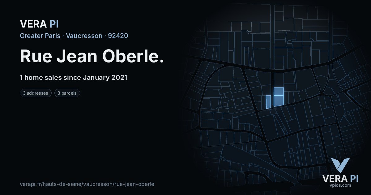 Rue Jean Oberle, Vaucresson at night – every parcel coloured by the prices around it, the street's own parcels lit