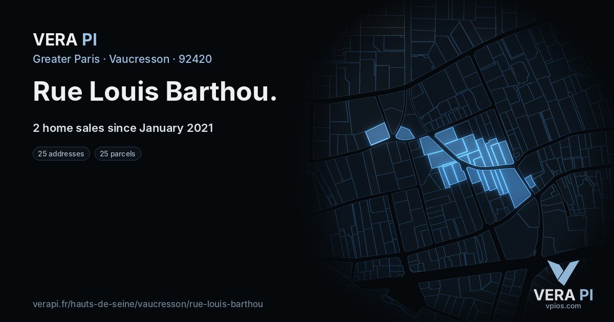 Rue Louis Barthou, Vaucresson at night – every parcel coloured by the prices around it, the street's own parcels lit