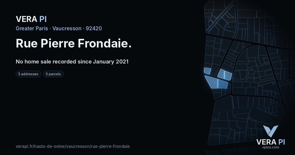 Rue Pierre Frondaie, Vaucresson at night – every parcel coloured by the prices around it, the street's own parcels lit