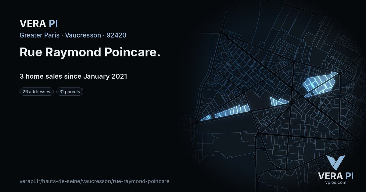 Rue Raymond Poincare, Vaucresson at night – every parcel coloured by the prices around it, the street's own parcels lit