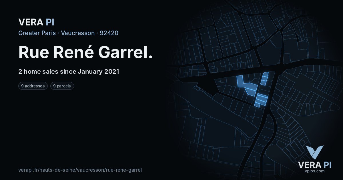 Rue René Garrel, Vaucresson at night – every parcel coloured by the prices around it, the street's own parcels lit