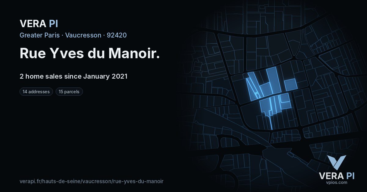 Rue Yves du Manoir, Vaucresson at night – every parcel coloured by the prices around it, the street's own parcels lit