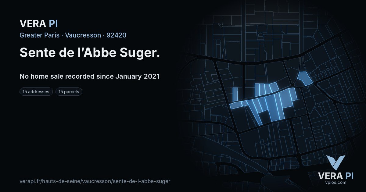 Sente de l’Abbe Suger, Vaucresson at night – every parcel coloured by the prices around it, the street's own parcels lit