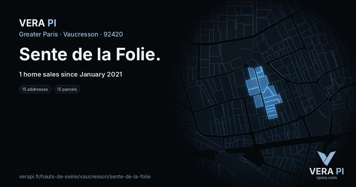 Sente de la Folie, Vaucresson at night – every parcel coloured by the prices around it, the street's own parcels lit