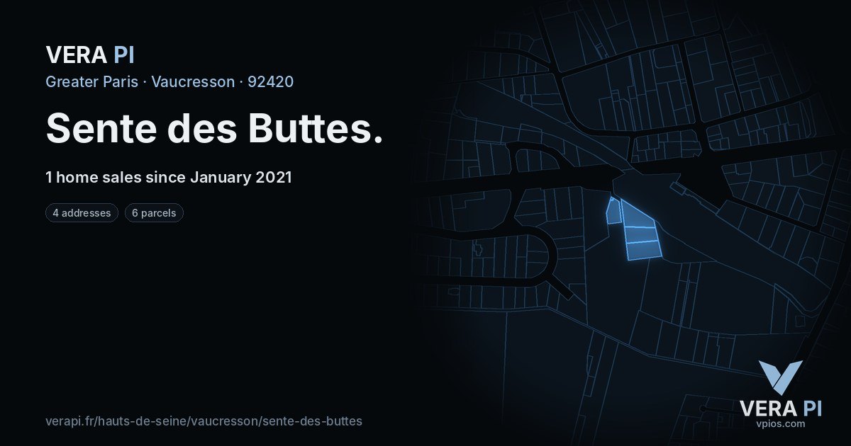 Sente des Buttes, Vaucresson at night – every parcel coloured by the prices around it, the street's own parcels lit
