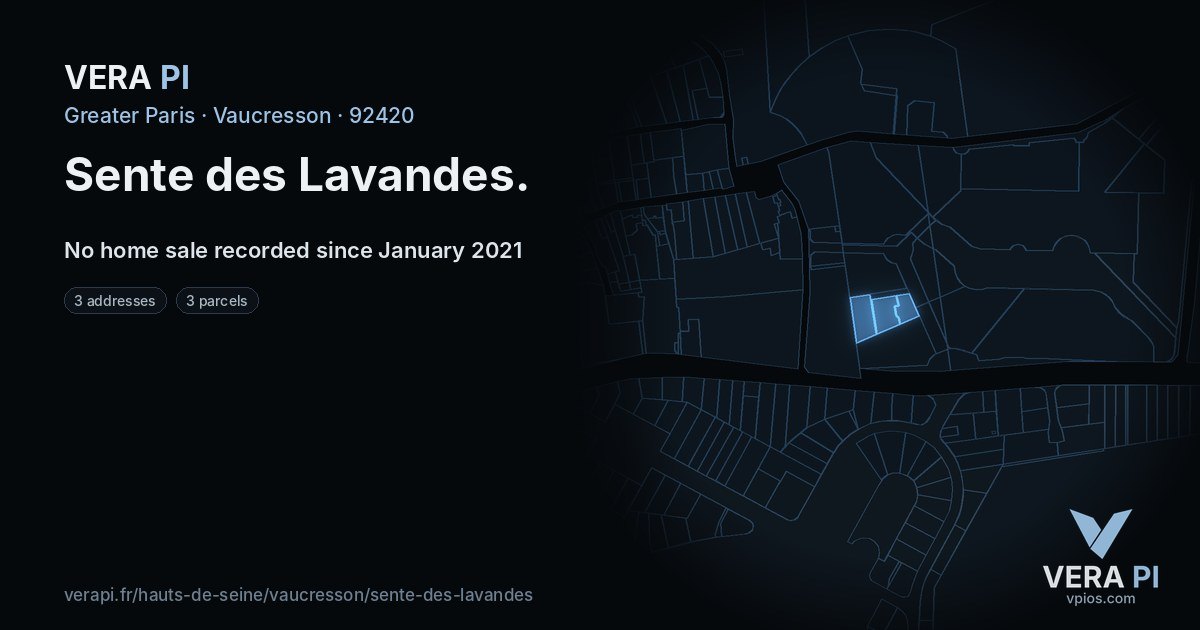 Sente des Lavandes, Vaucresson at night – every parcel coloured by the prices around it, the street's own parcels lit