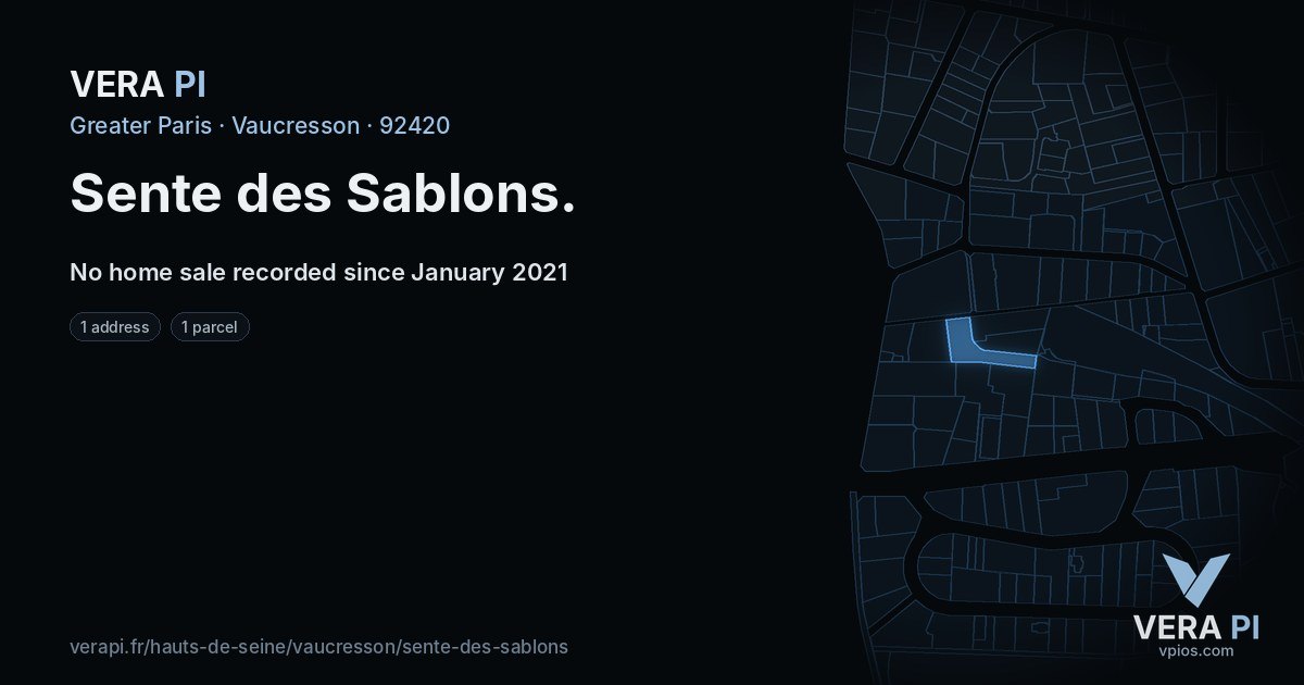 Sente des Sablons, Vaucresson at night – every parcel coloured by the prices around it, the street's own parcels lit