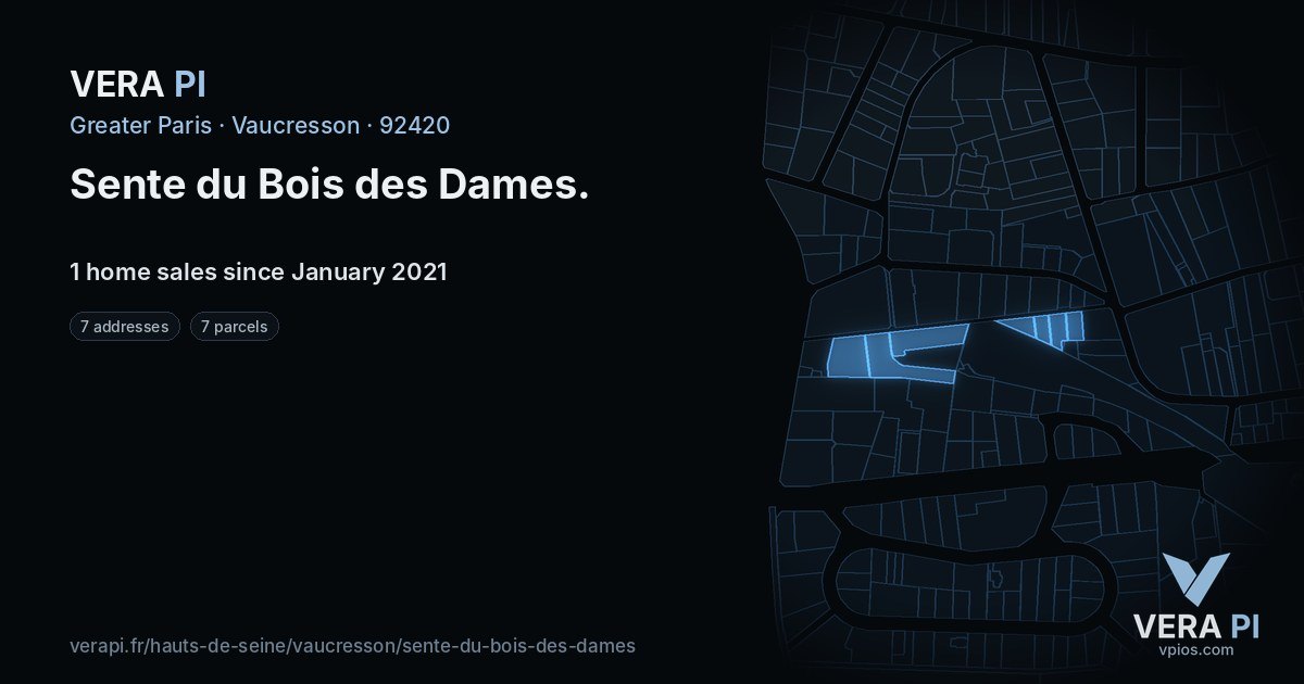Sente du Bois des Dames, Vaucresson at night – every parcel coloured by the prices around it, the street's own parcels lit