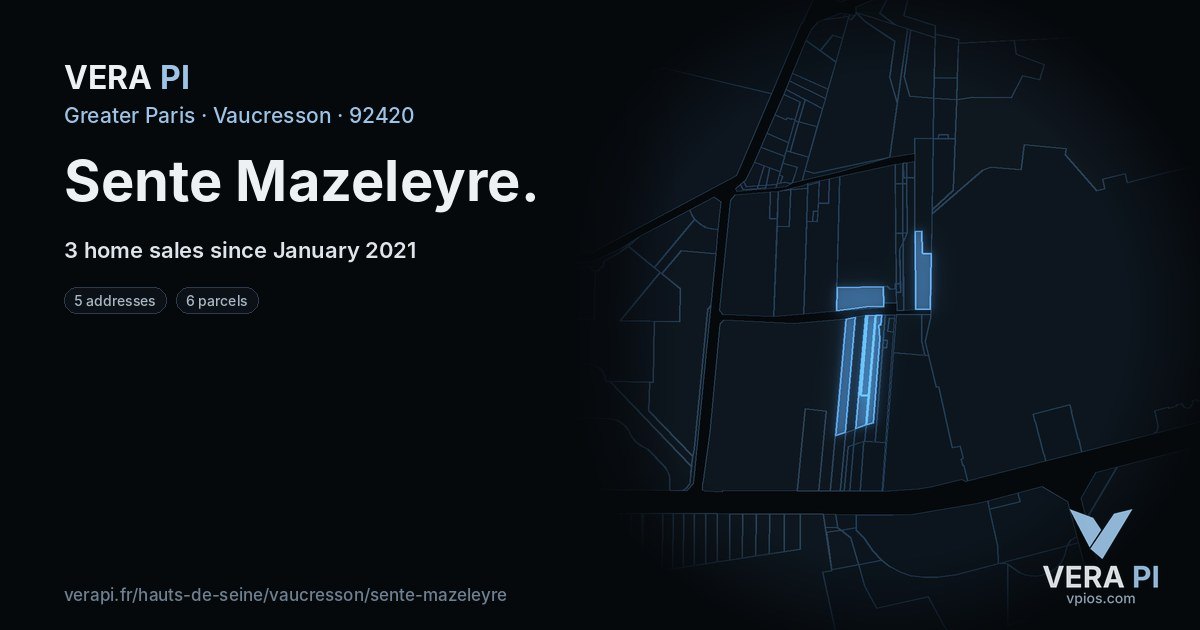 Sente Mazeleyre, Vaucresson at night – every parcel coloured by the prices around it, the street's own parcels lit