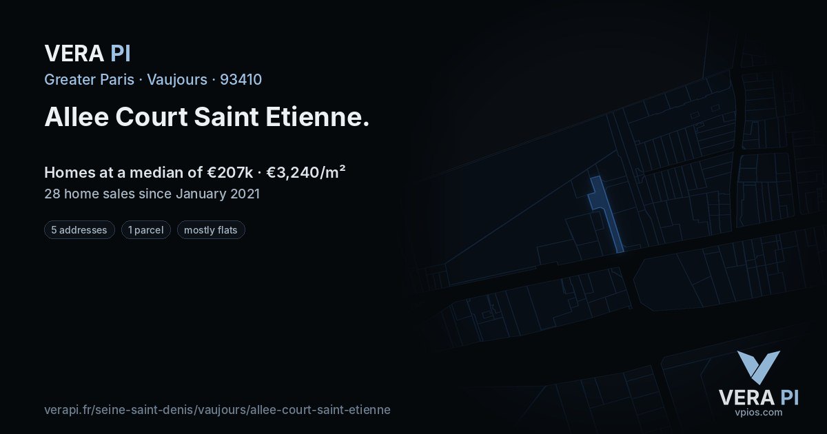 Allee Court Saint Etienne, Vaujours at night – every parcel coloured by the prices around it, the street's own parcels lit