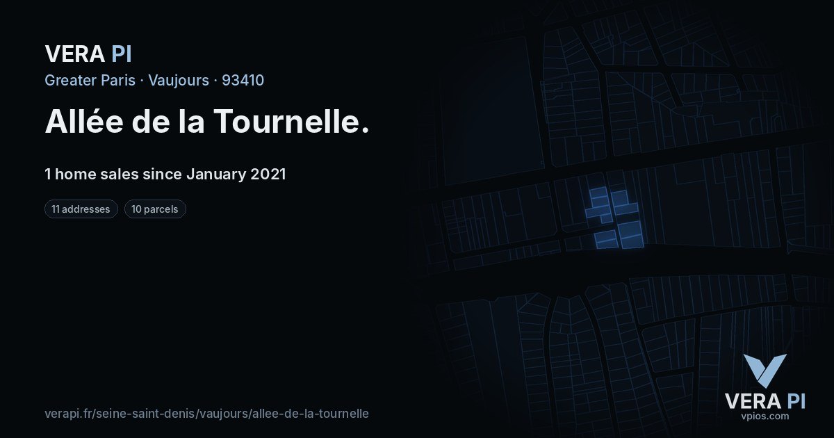 Allée de la Tournelle, Vaujours at night – every parcel coloured by the prices around it, the street's own parcels lit
