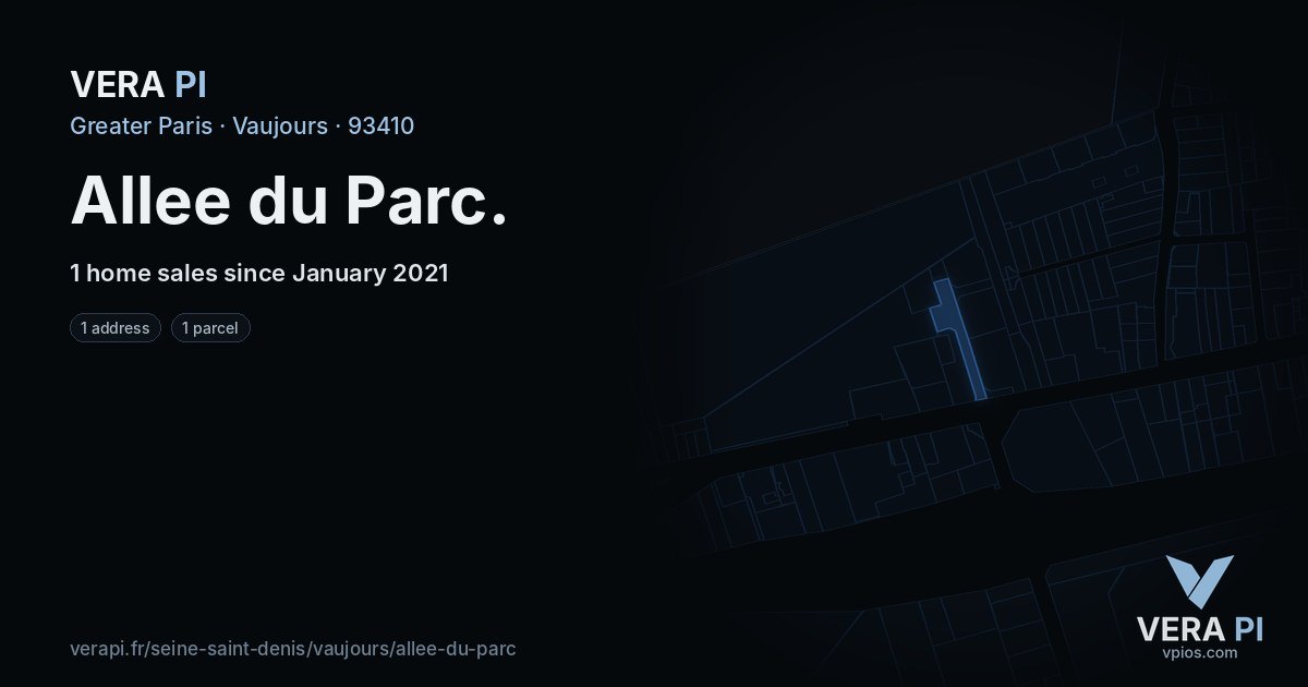Allee du Parc, Vaujours at night – every parcel coloured by the prices around it, the street's own parcels lit