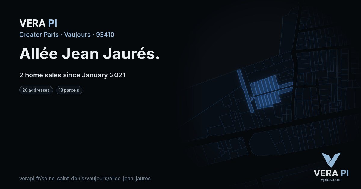Allée Jean Jaurés, Vaujours at night – every parcel coloured by the prices around it, the street's own parcels lit