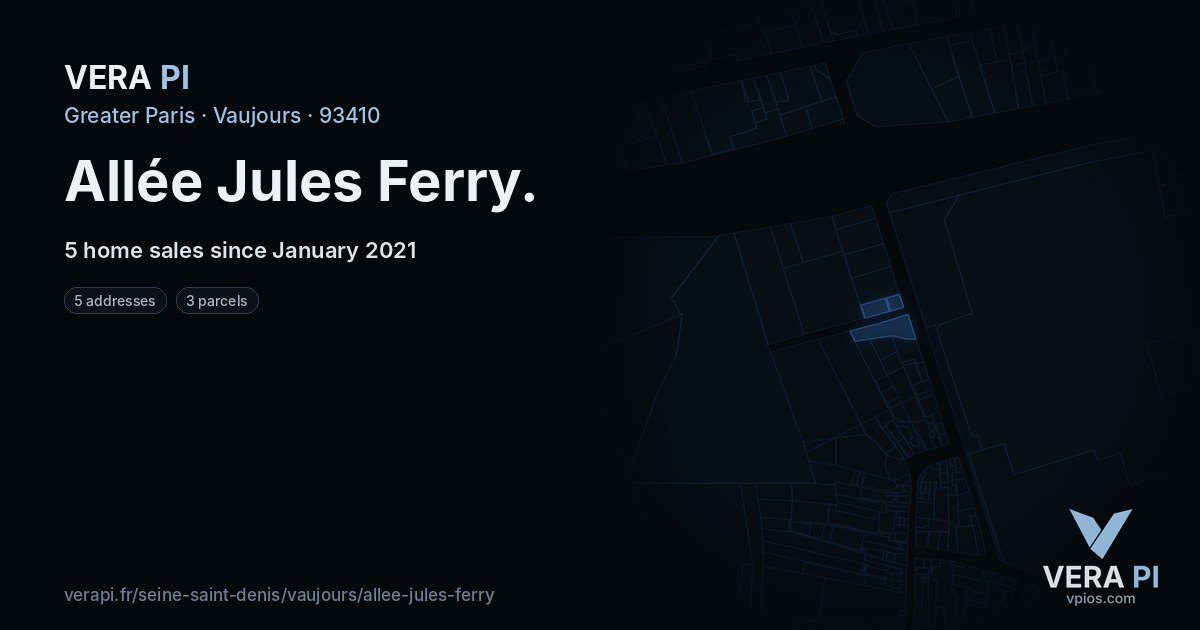 Allée Jules Ferry, Vaujours at night – every parcel coloured by the prices around it, the street's own parcels lit