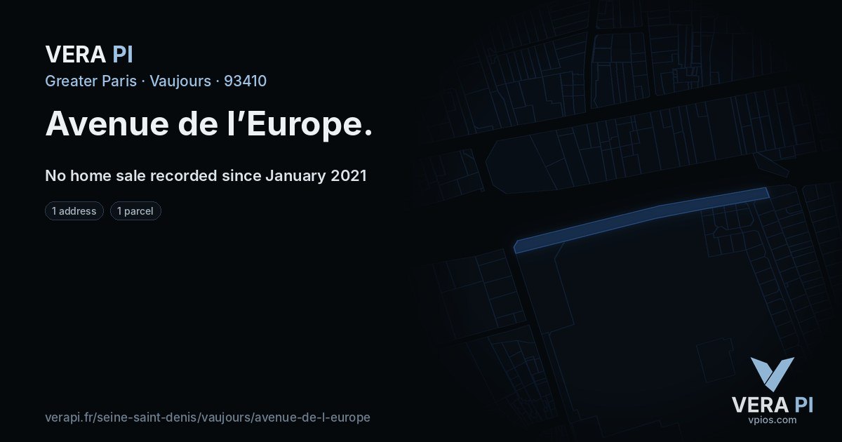 Avenue de l’Europe, Vaujours at night – every parcel coloured by the prices around it, the street's own parcels lit