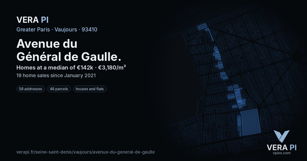 Avenue du Général de Gaulle, Vaujours at night – every parcel coloured by the prices around it, the street's own parcels lit