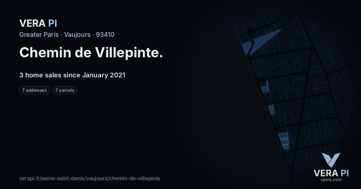 Chemin de Villepinte, Vaujours at night – every parcel coloured by the prices around it, the street's own parcels lit