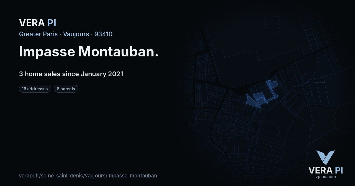 Impasse Montauban, Vaujours at night – every parcel coloured by the prices around it, the street's own parcels lit