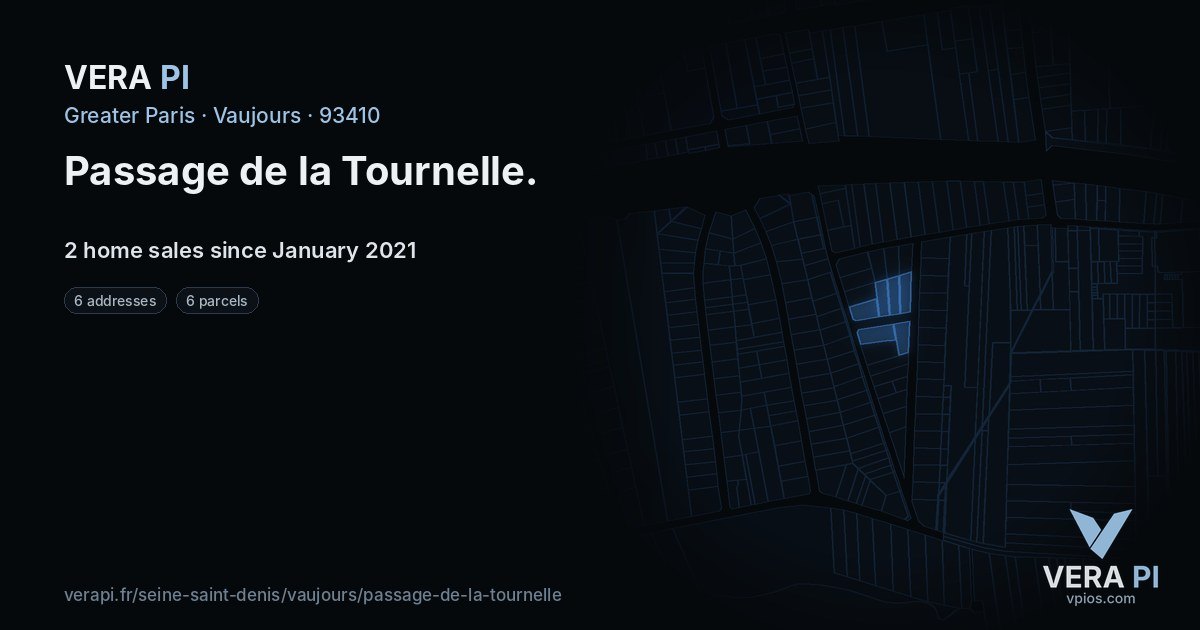 Passage de la Tournelle, Vaujours at night – every parcel coloured by the prices around it, the street's own parcels lit
