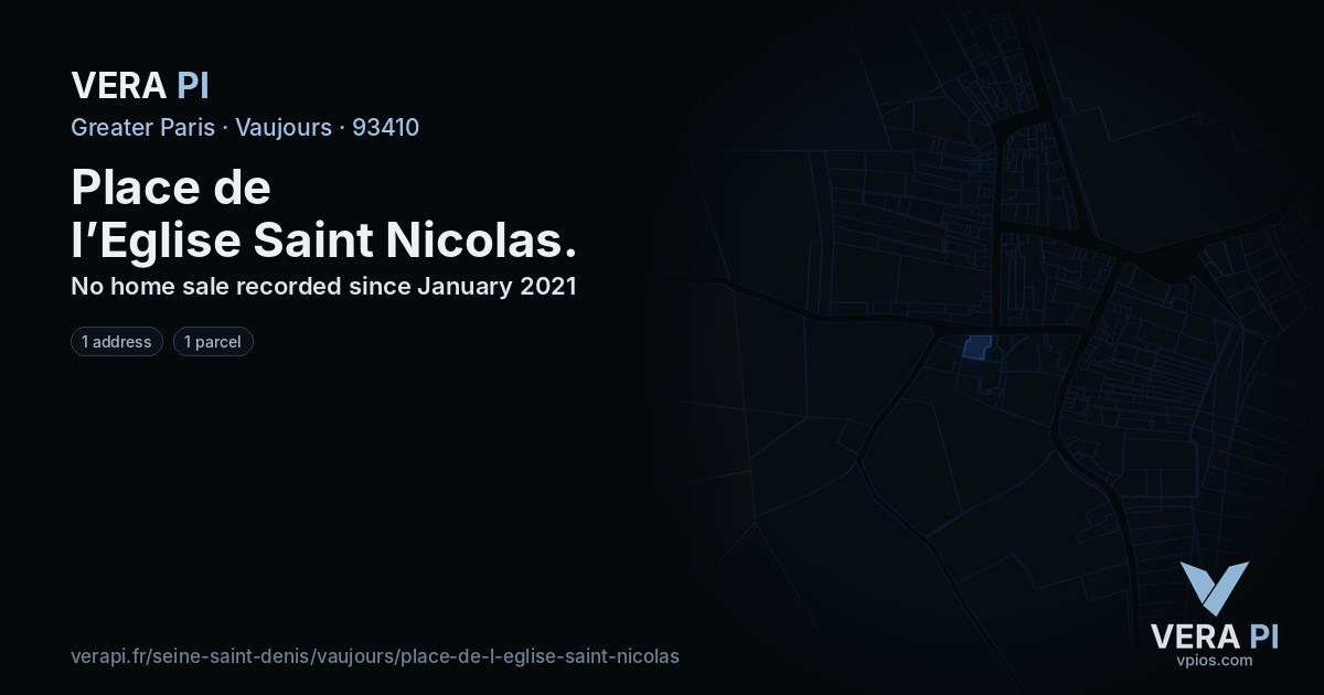 Place de l’Eglise Saint Nicolas, Vaujours at night – every parcel coloured by the prices around it, the street's own parcels lit