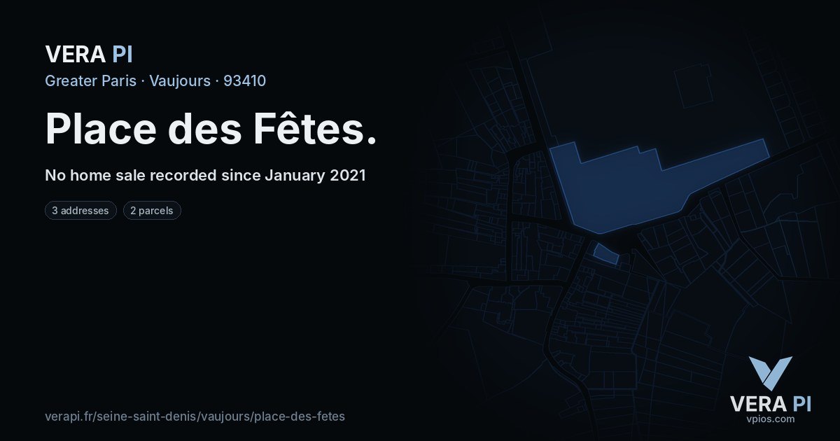 Place des Fêtes, Vaujours at night – every parcel coloured by the prices around it, the street's own parcels lit