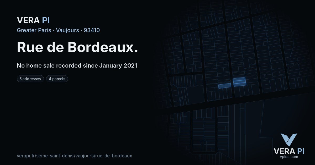Rue de Bordeaux, Vaujours at night – every parcel coloured by the prices around it, the street's own parcels lit
