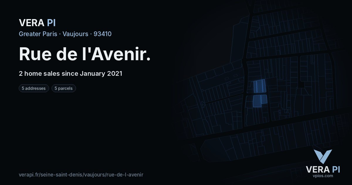 Rue de l'Avenir, Vaujours at night – every parcel coloured by the prices around it, the street's own parcels lit