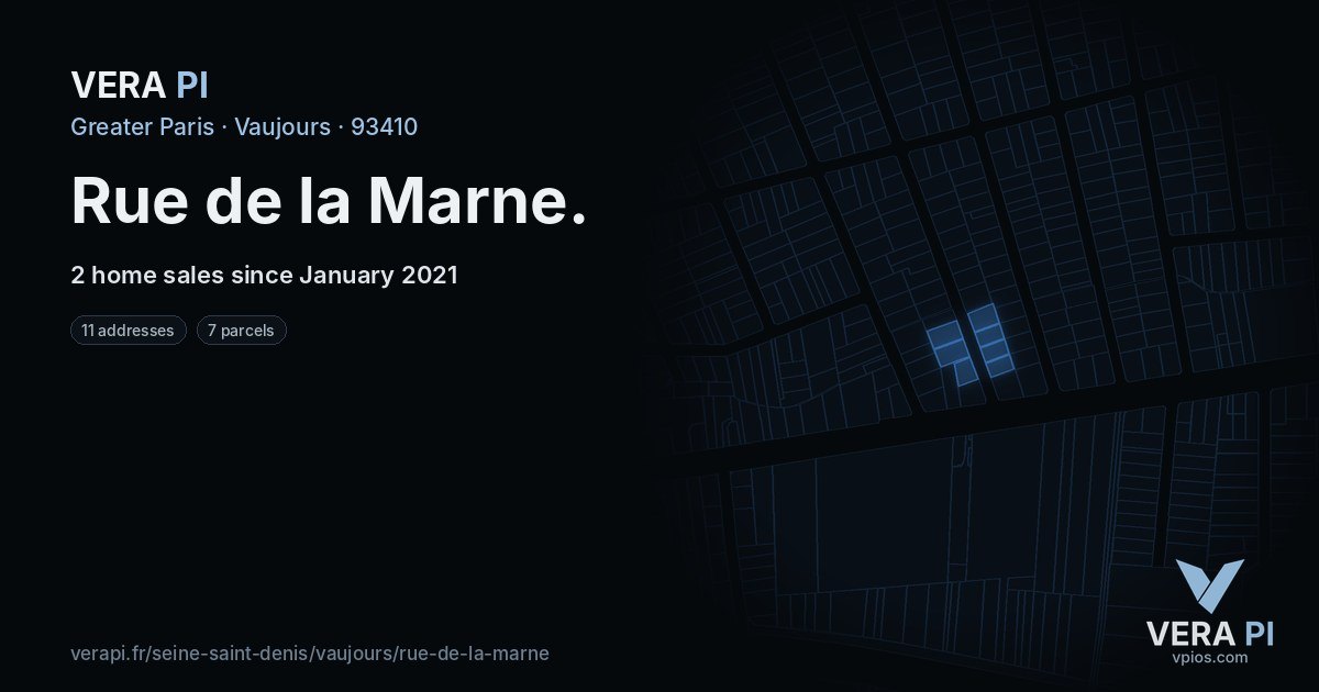 Rue de la Marne, Vaujours at night – every parcel coloured by the prices around it, the street's own parcels lit