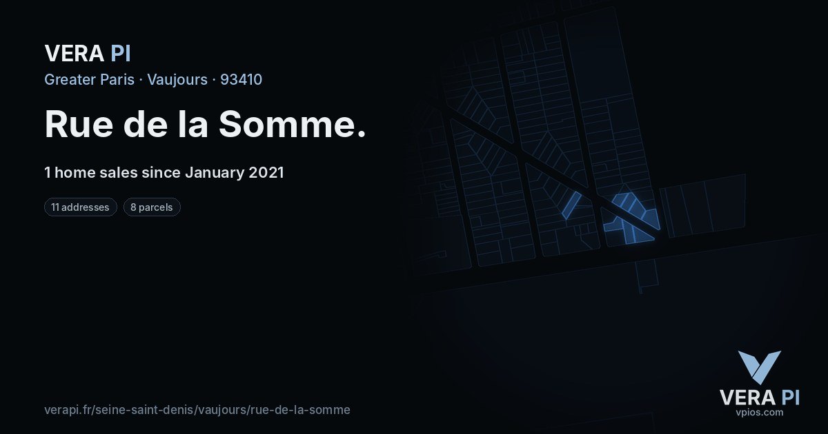 Rue de la Somme, Vaujours at night – every parcel coloured by the prices around it, the street's own parcels lit