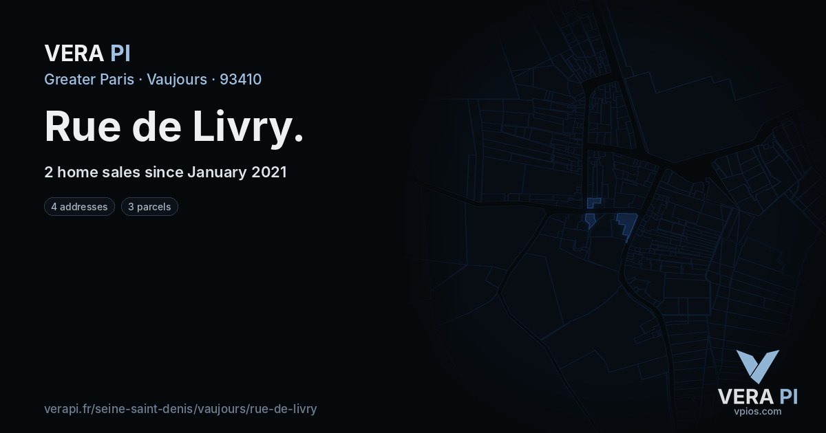 Rue de Livry, Vaujours at night – every parcel coloured by the prices around it, the street's own parcels lit