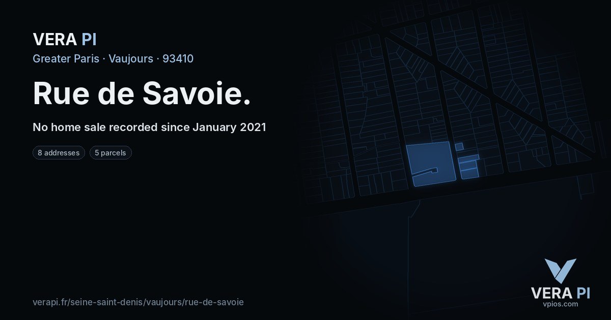 Rue de Savoie, Vaujours at night – every parcel coloured by the prices around it, the street's own parcels lit