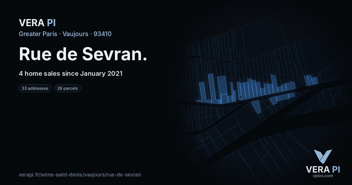 Rue de Sevran, Vaujours at night – every parcel coloured by the prices around it, the street's own parcels lit