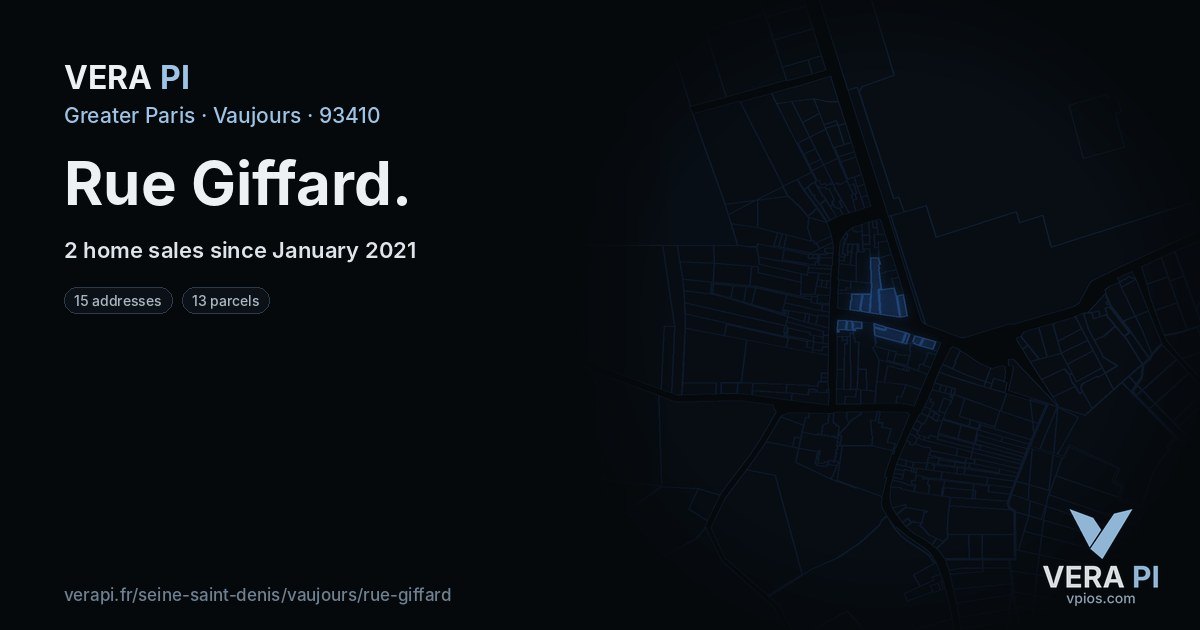 Rue Giffard, Vaujours at night – every parcel coloured by the prices around it, the street's own parcels lit