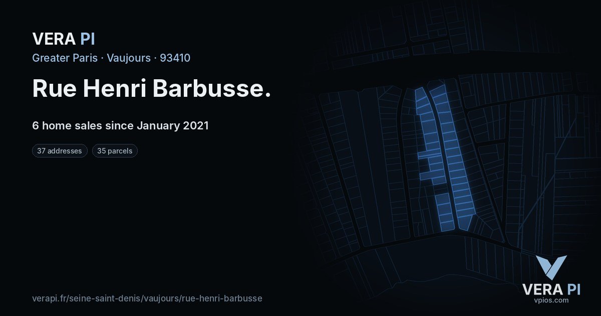 Rue Henri Barbusse, Vaujours at night – every parcel coloured by the prices around it, the street's own parcels lit