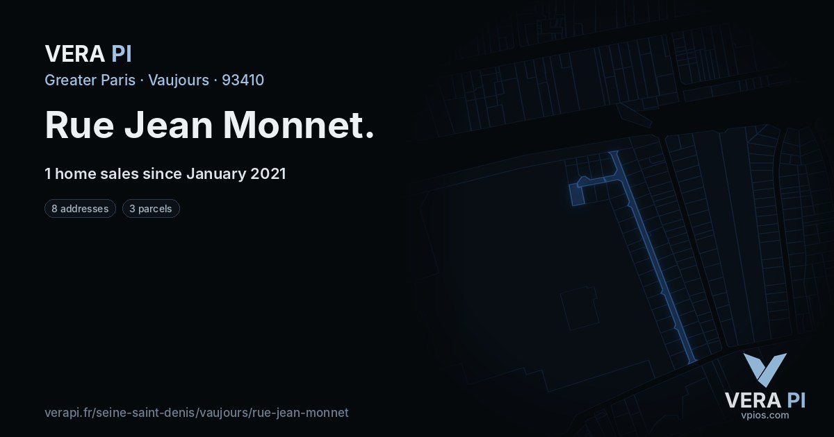 Rue Jean Monnet, Vaujours at night – every parcel coloured by the prices around it, the street's own parcels lit
