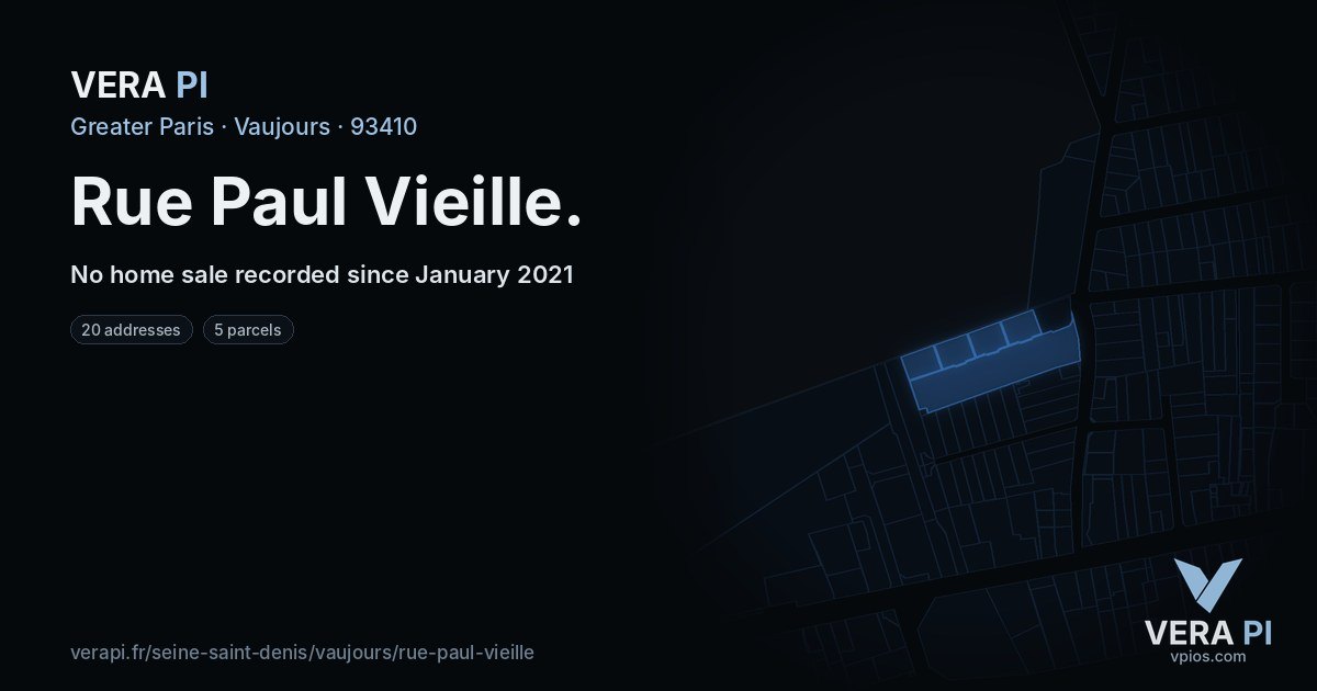 Rue Paul Vieille, Vaujours at night – every parcel coloured by the prices around it, the street's own parcels lit