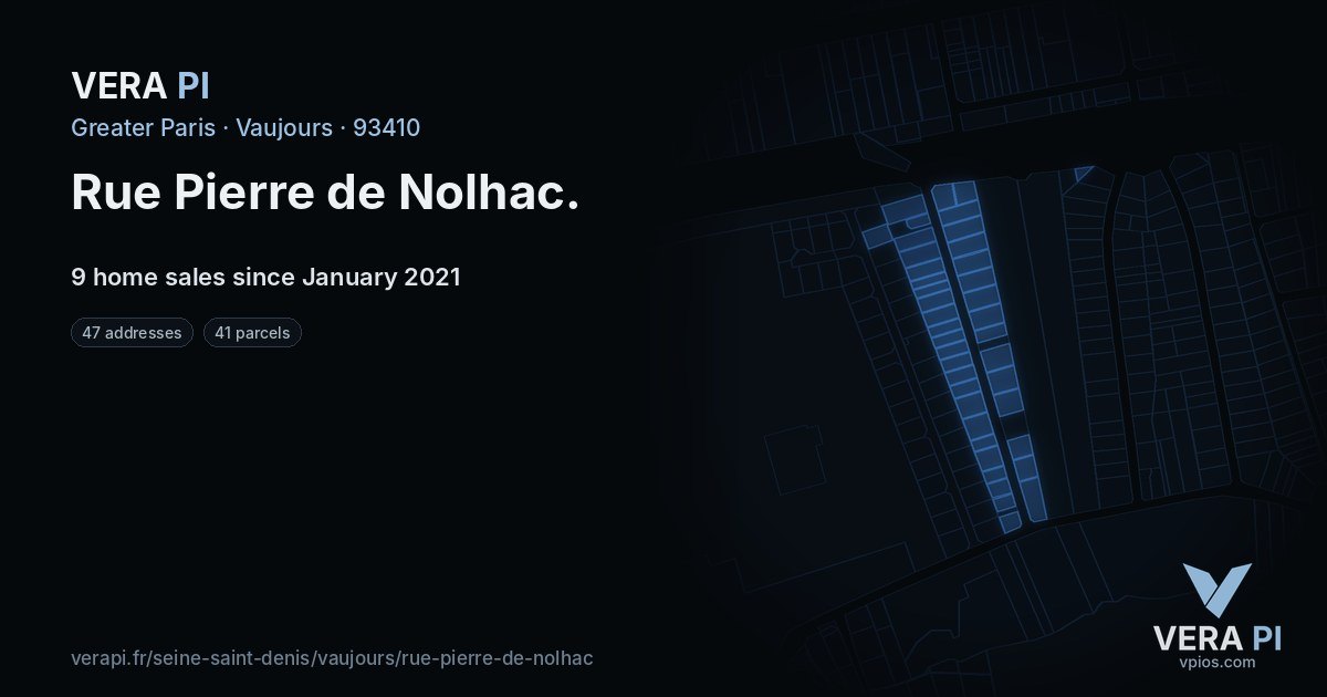 Rue Pierre de Nolhac, Vaujours at night – every parcel coloured by the prices around it, the street's own parcels lit