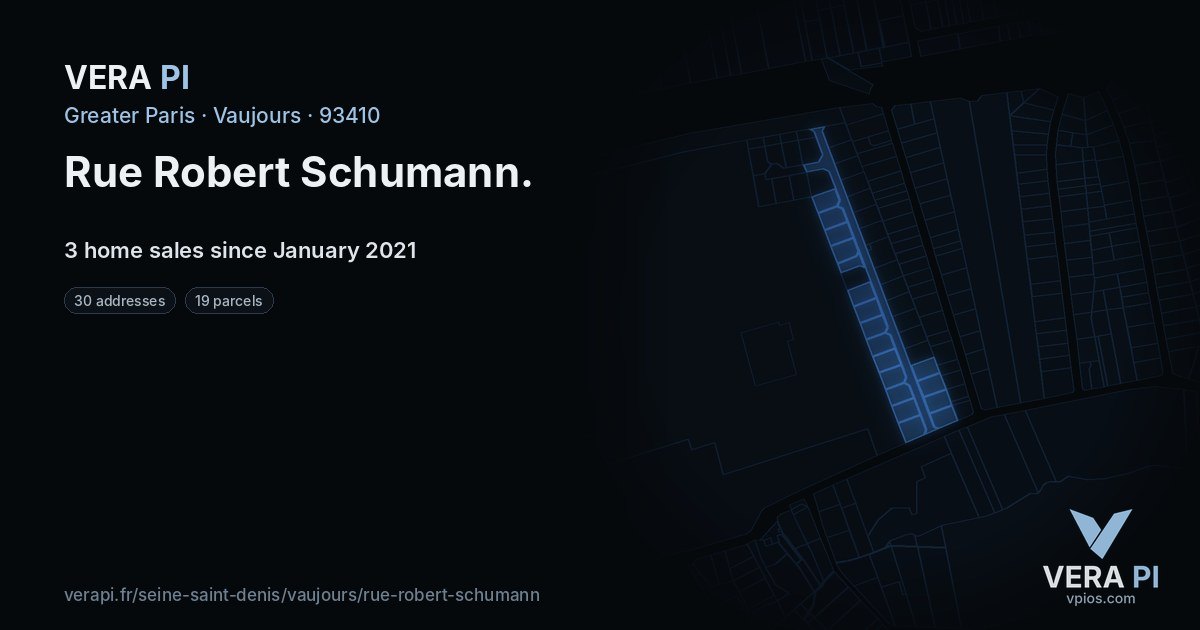 Rue Robert Schumann, Vaujours at night – every parcel coloured by the prices around it, the street's own parcels lit
