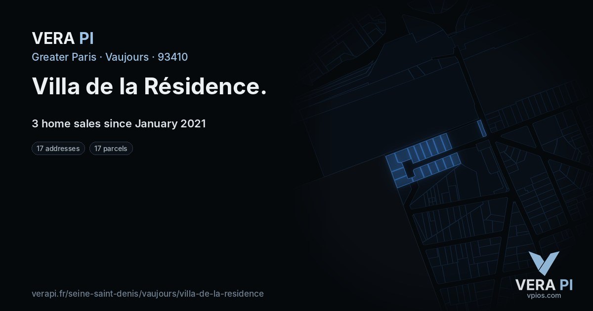 Villa de la Résidence, Vaujours at night – every parcel coloured by the prices around it, the street's own parcels lit
