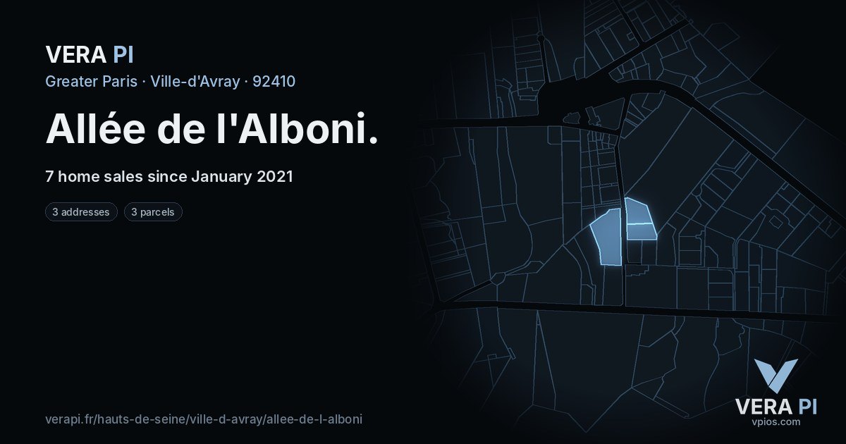Allée de l'Alboni, Ville-d'Avray at night – every parcel coloured by the prices around it, the street's own parcels lit