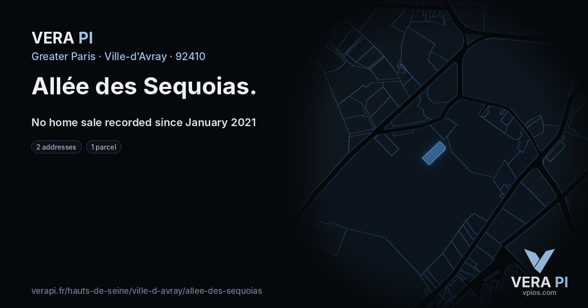 Allée des Sequoias, Ville-d'Avray at night – every parcel coloured by the prices around it, the street's own parcels lit