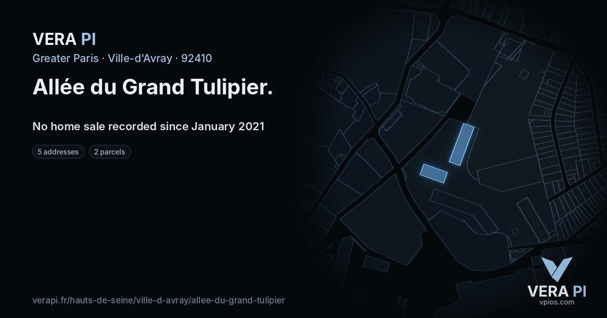Allée du Grand Tulipier, Ville-d'Avray at night – every parcel coloured by the prices around it, the street's own parcels lit