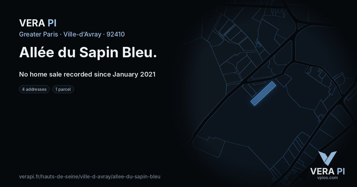 Allée du Sapin Bleu, Ville-d'Avray at night – every parcel coloured by the prices around it, the street's own parcels lit