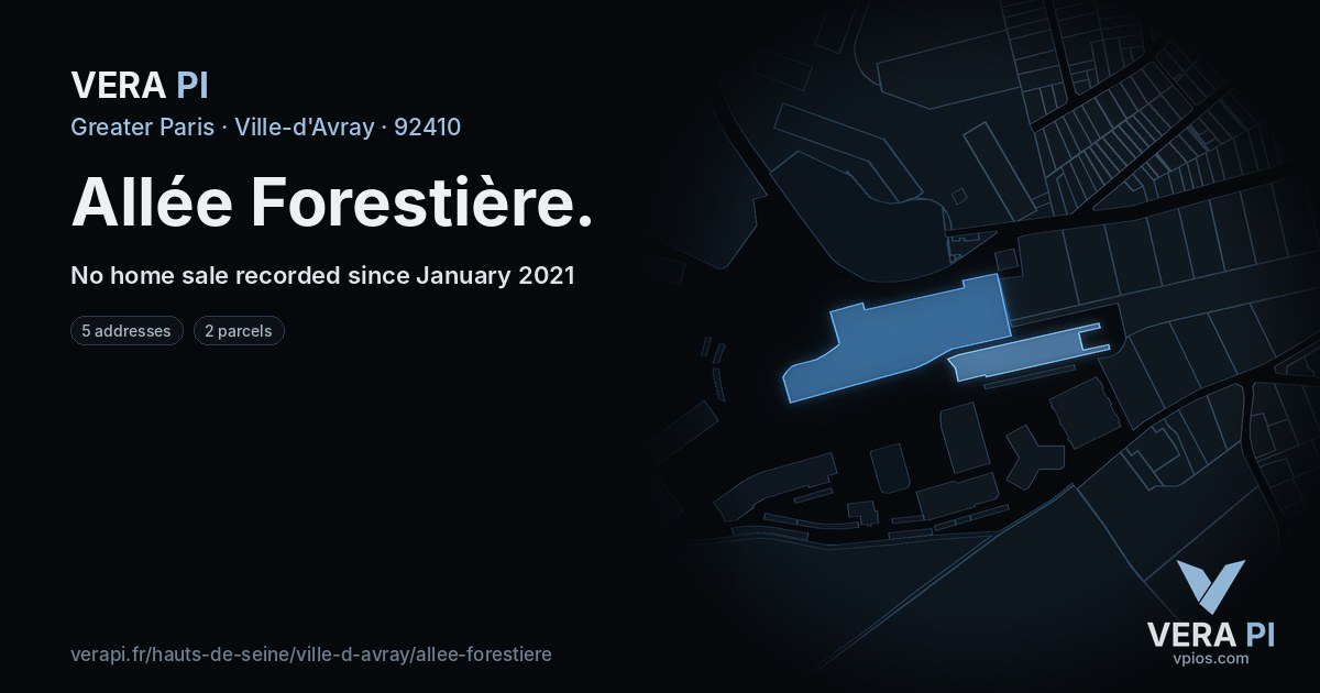 Allée Forestière, Ville-d'Avray at night – every parcel coloured by the prices around it, the street's own parcels lit